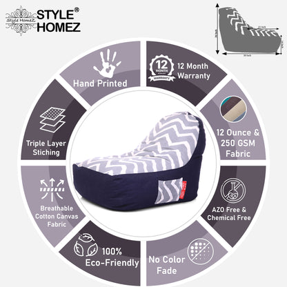 Style Homez Urban Design Denim Canvas Stripes Printed Chair Bean Bag XXL Size Filled with Beans Fillers