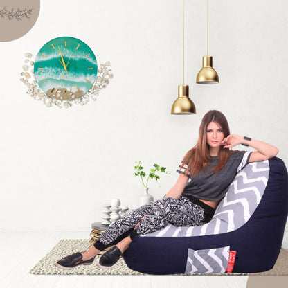 Style Homez Urban Design Denim Canvas Stripes Printed Chair Bean Bag XXL Size Filled with Beans Fillers