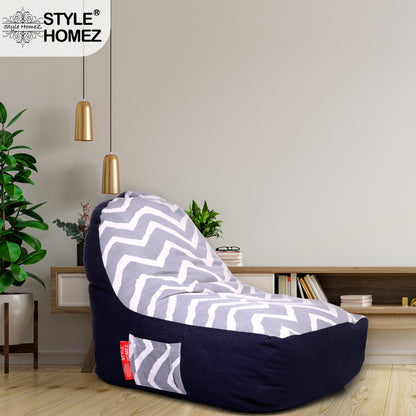 Style Homez Urban Design Denim Canvas Stripes Printed Chair Bean Bag XXL Size Filled with Beans Fillers