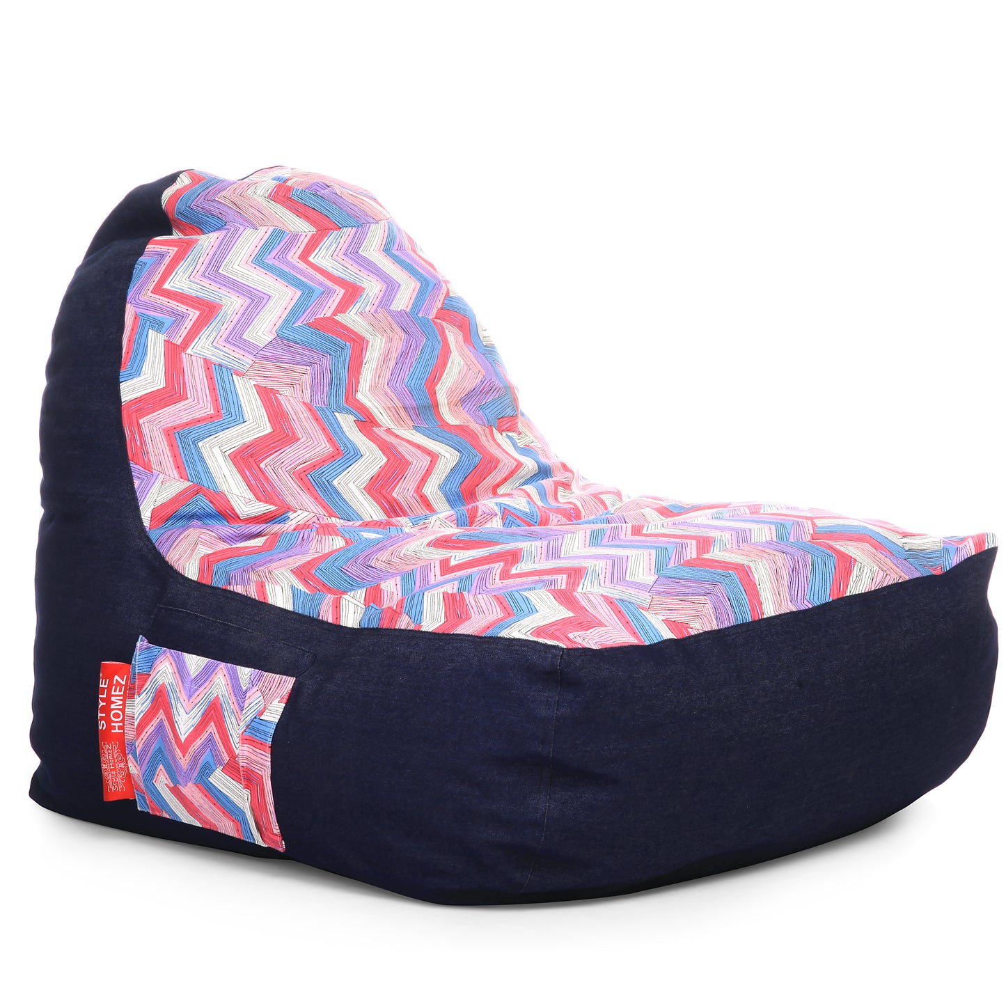 Style Homez Urban Design Denim Canvas Geometric Printed Chair Bean Bag XXL Size Filled with Beans Fillers