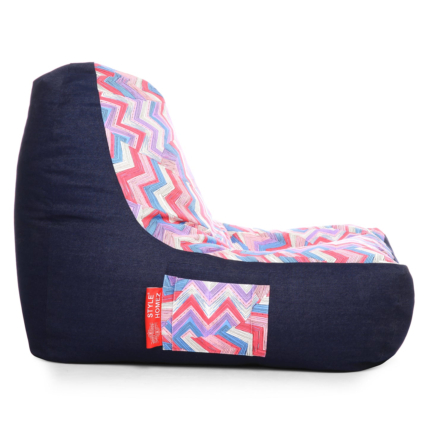 Style Homez Urban Design Denim Canvas Geometric Printed Chair Bean Bag XXL Size Filled with Beans Fillers