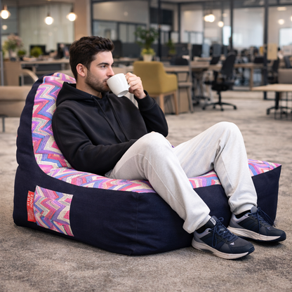 Style Homez Urban Design Denim Canvas Geometric Printed Chair Bean Bag XXL Size Filled with Beans Fillers