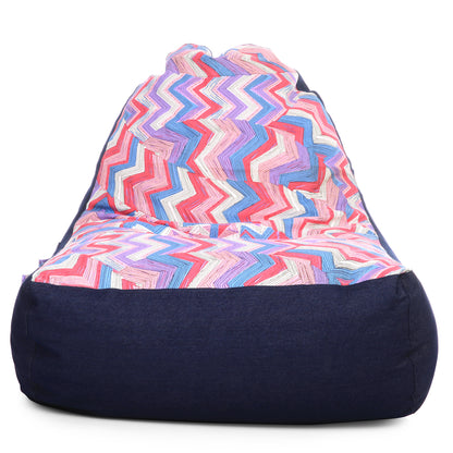 Style Homez Urban Design Denim Canvas Geometric Printed Chair Bean Bag XXL Size Filled with Beans Fillers