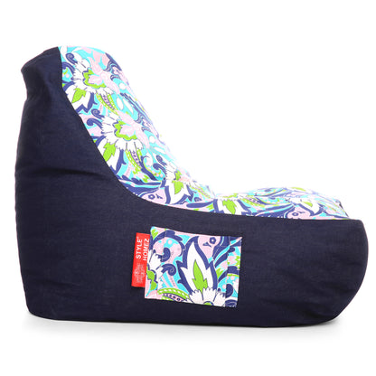 Style Homez Urban Design Denim Canvas Floral Printed Chair Bean Bag XXL Size Cover Only