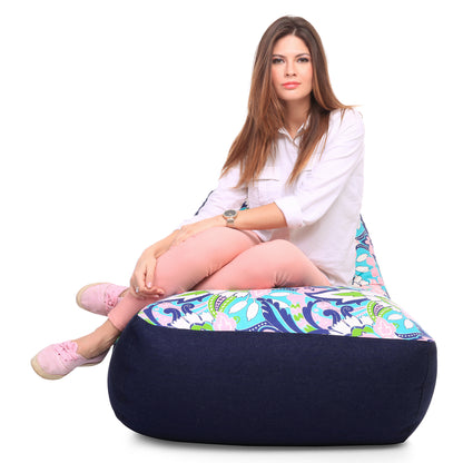 Style Homez Urban Design Denim Canvas Floral Printed Chair Bean Bag XXL Size Cover Only