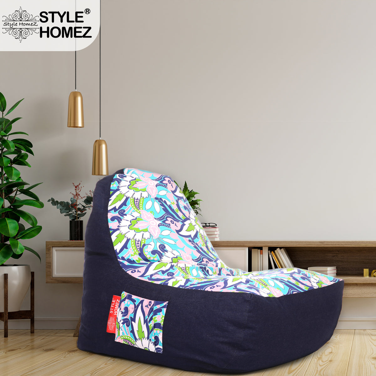 Style Homez Urban Design Denim Canvas Floral Printed Chair Bean Bag XXL Size Cover Only