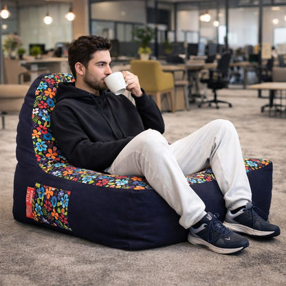 Style Homez Urban Design Denim Canvas Floral Printed Chair Bean Bag XXL Size Cover Only