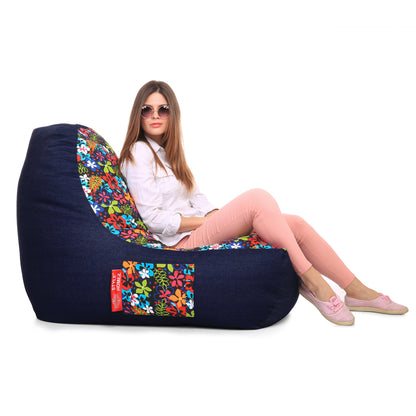 Style Homez Urban Design Denim Canvas Floral Printed Chair Bean Bag XXL Size Cover Only