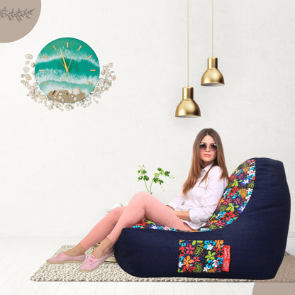 Style Homez Urban Design Denim Canvas Floral Printed Chair Bean Bag XXL Size Cover Only