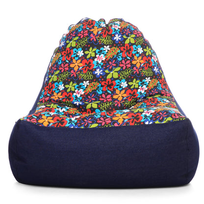 Style Homez Urban Design Denim Canvas Floral Printed Chair Bean Bag XXL Size Cover Only