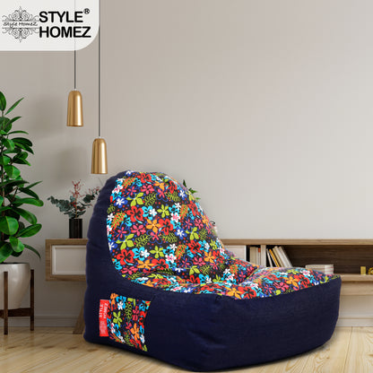 Style Homez Urban Design Denim Canvas Floral Printed Chair Bean Bag XXL Size Cover Only