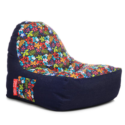 Style Homez Urban Design Denim Canvas Floral Printed Chair Bean Bag XXL Size Cover Only