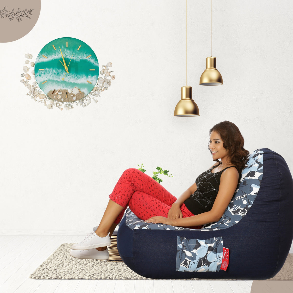 Style Homez Urban Design Denim Canvas Floral Printed Chair Bean Bag XXL Size Cover Only