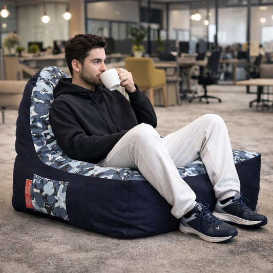 Style Homez Urban Design Denim Canvas Floral Printed Chair Bean Bag XXL Size Filled with Beans Fillers