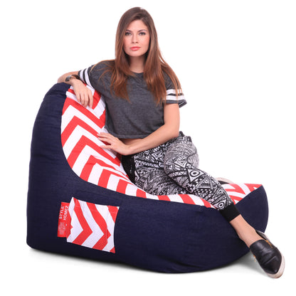 Style Homez Urban Design Denim Canvas Stripes Printed Chair Bean Bag XXL Size Filled with Beans Fillers