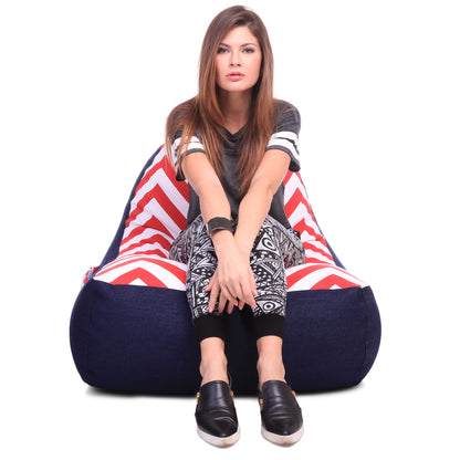 Style Homez Urban Design Denim Canvas Stripes Printed Chair Bean Bag XXL Size Filled with Beans Fillers