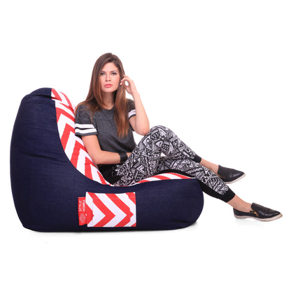 Style Homez Urban Design Denim Canvas Stripes Printed Chair Bean Bag XXL Size Filled with Beans Fillers
