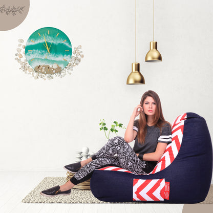 Style Homez Urban Design Denim Canvas Stripes Printed Chair Bean Bag XXL Size Filled with Beans Fillers