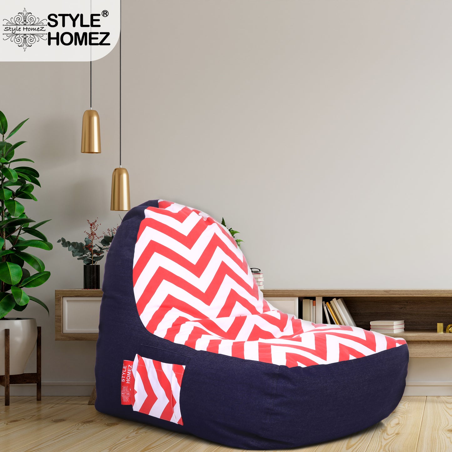 Style Homez Urban Design Denim Canvas Stripes Printed Chair Bean Bag XXL Size Filled with Beans Fillers
