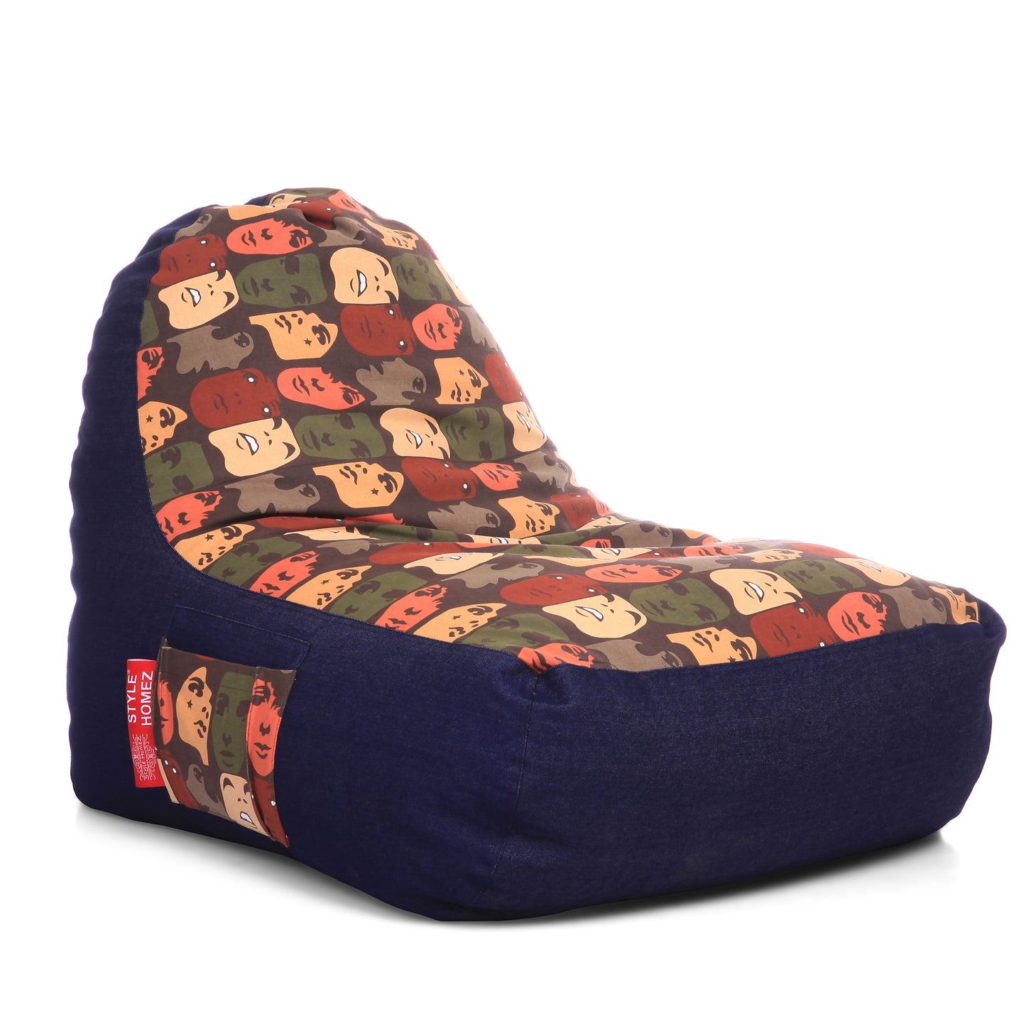 Style Homez Urban Design Denim Canvas Abstract Printed Chair Bean Bag XXL Size Filled with Beans Fillers