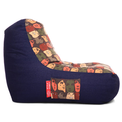 Style Homez Urban Design Denim Canvas Abstract Printed Chair Bean Bag XXL Size Filled with Beans Fillers