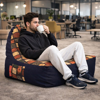 Style Homez Urban Design Denim Canvas Abstract Printed Chair Bean Bag XXL Size Filled with Beans Fillers