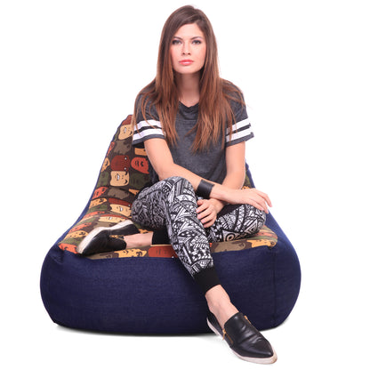 Style Homez Urban Design Denim Canvas Abstract Printed Chair Bean Bag XXL Size Filled with Beans Fillers