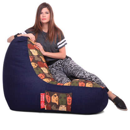 Style Homez Urban Design Denim Canvas Abstract Printed Chair Bean Bag XXL Size Filled with Beans Fillers