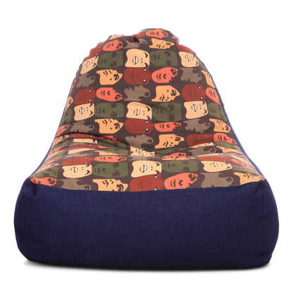 Style Homez Urban Design Denim Canvas Abstract Printed Chair Bean Bag XXL Size Filled with Beans Fillers