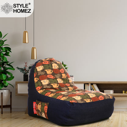 Style Homez Urban Design Denim Canvas Abstract Printed Chair Bean Bag XXL Size Filled with Beans Fillers