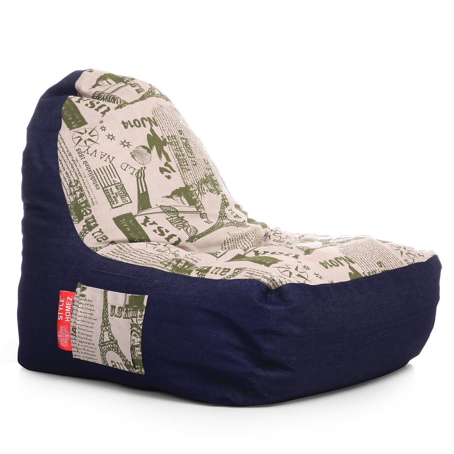 Style Homez Urban Design Denim Canvas Abstract Printed Chair Bean Bag XXL Size Filled with Beans Fillers