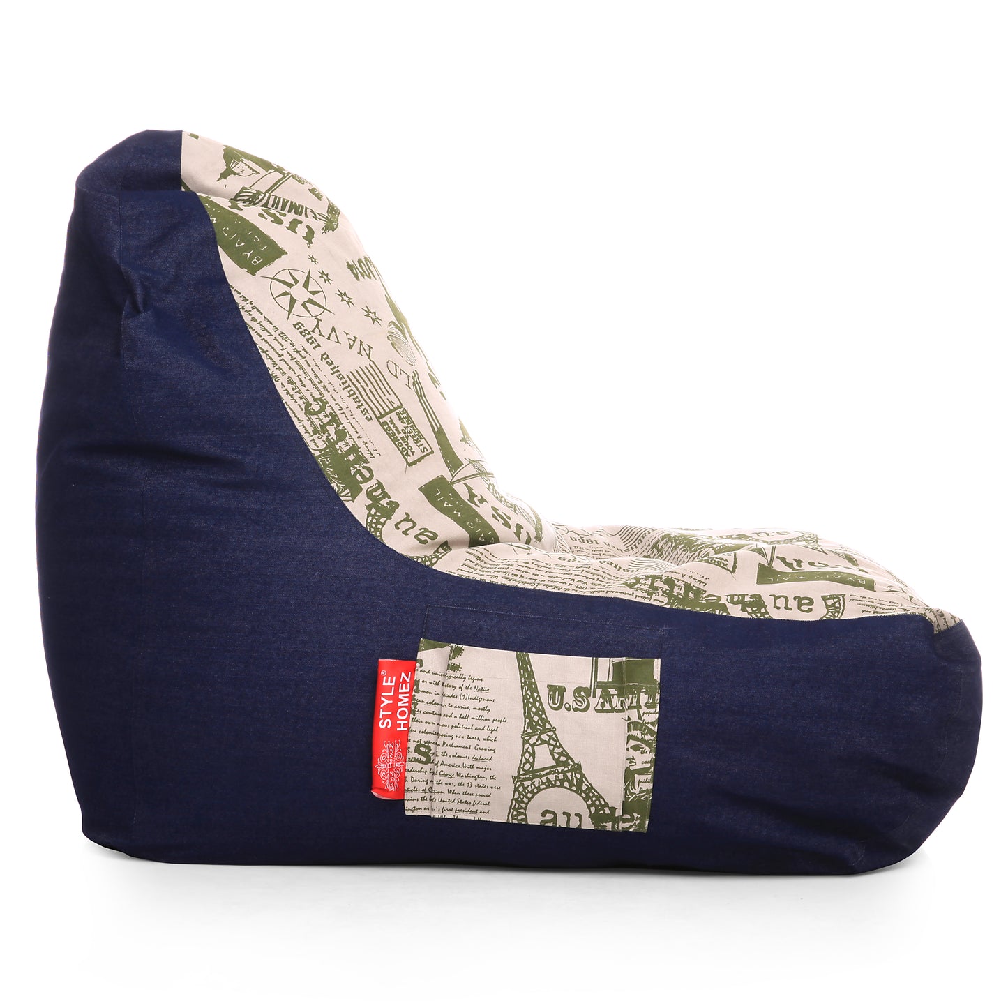 Style Homez Urban Design Denim Canvas Abstract Printed Chair Bean Bag XXL Size Filled with Beans Fillers