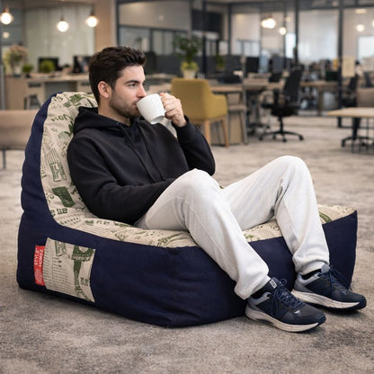 Style Homez Urban Design Denim Canvas Abstract Printed Chair Bean Bag XXL Size Filled with Beans Fillers