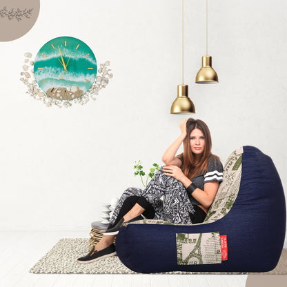 Style Homez Urban Design Denim Canvas Abstract Printed Chair Bean Bag XXL Size Filled with Beans Fillers