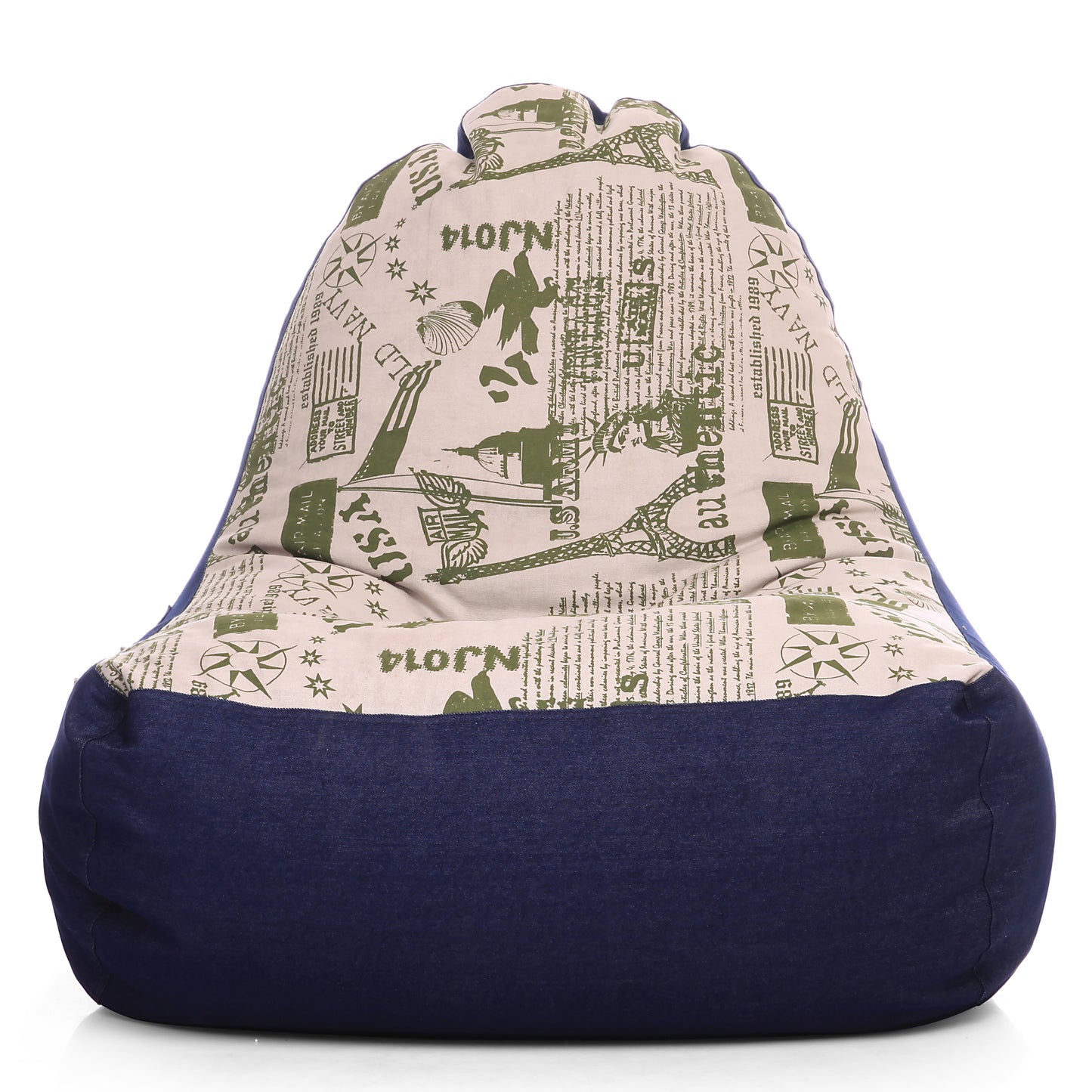 Style Homez Urban Design Denim Canvas Abstract Printed Chair Bean Bag XXL Size Filled with Beans Fillers