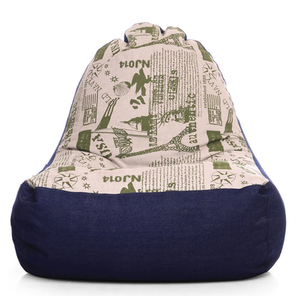 Style Homez Urban Design Denim Canvas Abstract Printed Chair Bean Bag XXL Size Filled with Beans Fillers