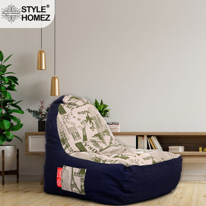 Style Homez Urban Design Denim Canvas Abstract Printed Chair Bean Bag XXL Size Filled with Beans Fillers
