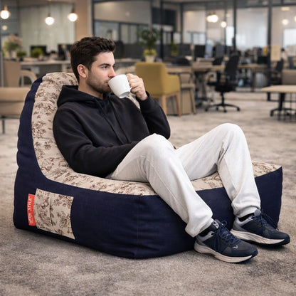 Style Homez Urban Design Denim Canvas Abstract Printed Chair Bean Bag XXL Size Filled with Beans Fillers