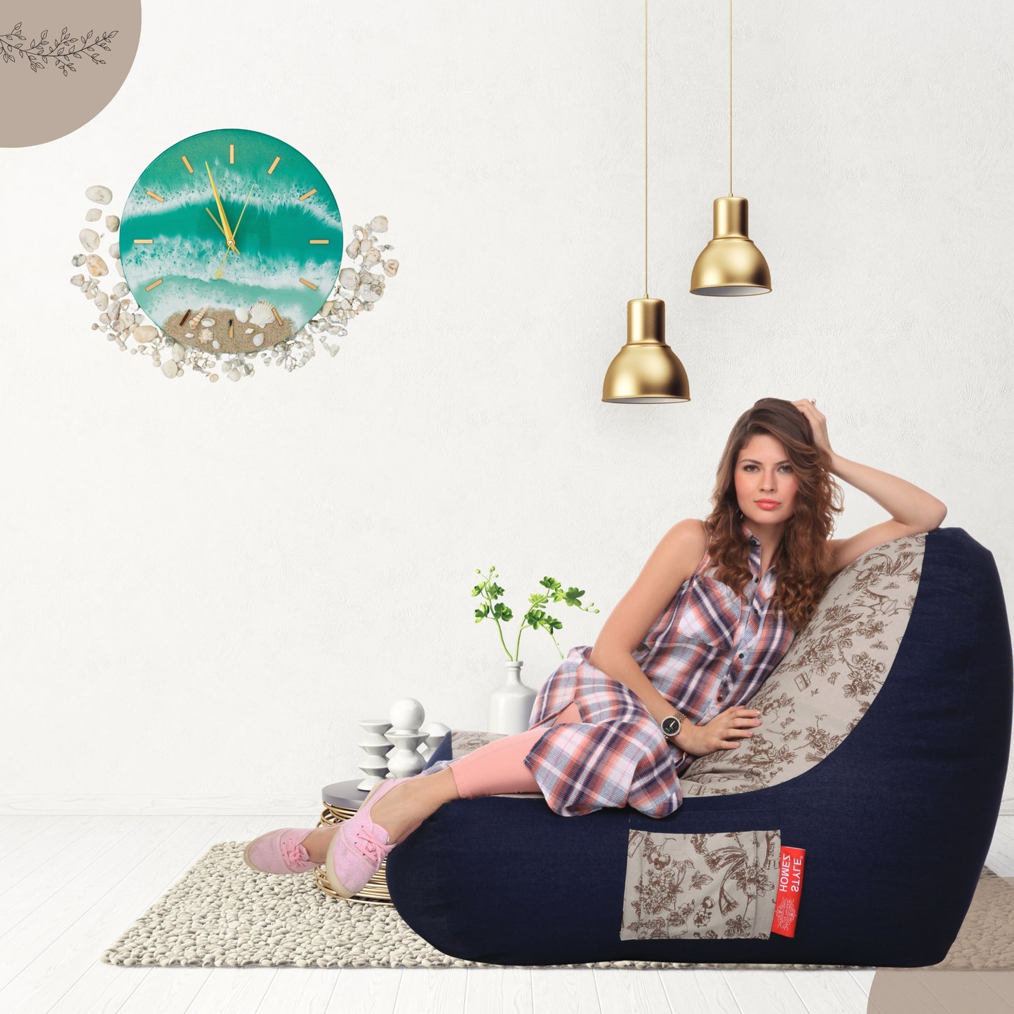Style Homez Urban Design Denim Canvas Abstract Printed Chair Bean Bag XXL Size Filled with Beans Fillers