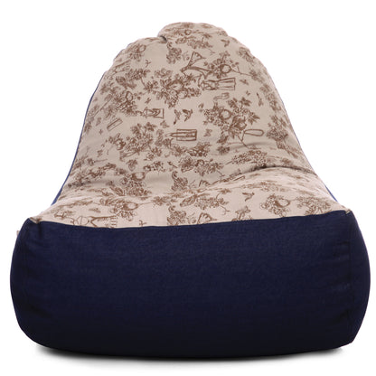 Style Homez Urban Design Denim Canvas Abstract Printed Chair Bean Bag XXL Size Filled with Beans Fillers