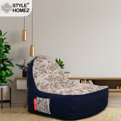 Style Homez Urban Design Denim Canvas Abstract Printed Chair Bean Bag XXL Size Filled with Beans Fillers