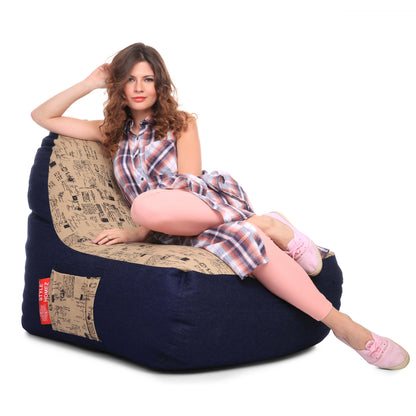 Style Homez Urban Design Denim Canvas Abstract Printed Chair Bean Bag XXL Size Filled with Beans Fillers