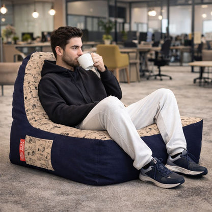 Style Homez Urban Design Denim Canvas Abstract Printed Chair Bean Bag XXL Size Filled with Beans Fillers