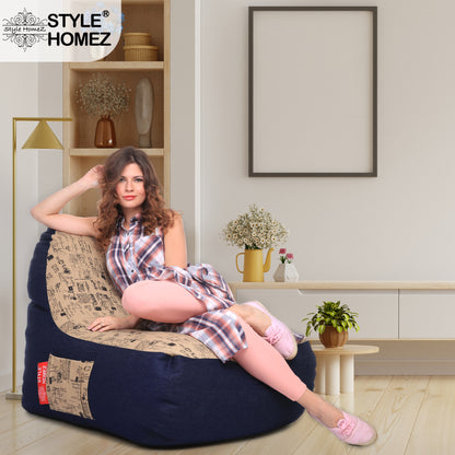 Style Homez Urban Design Denim Canvas Abstract Printed Chair Bean Bag XXL Size Filled with Beans Fillers