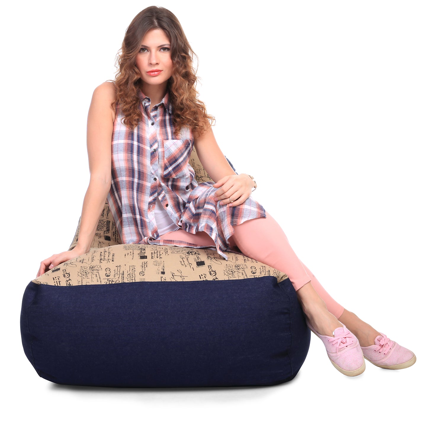 Style Homez Urban Design Denim Canvas Abstract Printed Chair Bean Bag XXL Size Filled with Beans Fillers