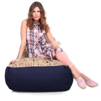 Style Homez Urban Design Denim Canvas Abstract Printed Chair Bean Bag XXL Size Filled with Beans Fillers