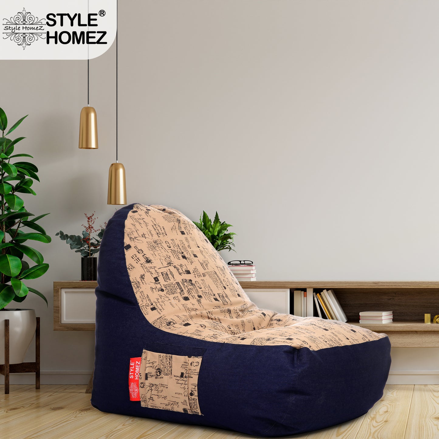 Style Homez Urban Design Denim Canvas Abstract Printed Chair Bean Bag XXL Size Filled with Beans Fillers