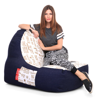 Style Homez Urban Design Denim Canvas Abstract Printed Chair Bean Bag XXL Size Filled with Beans Fillers