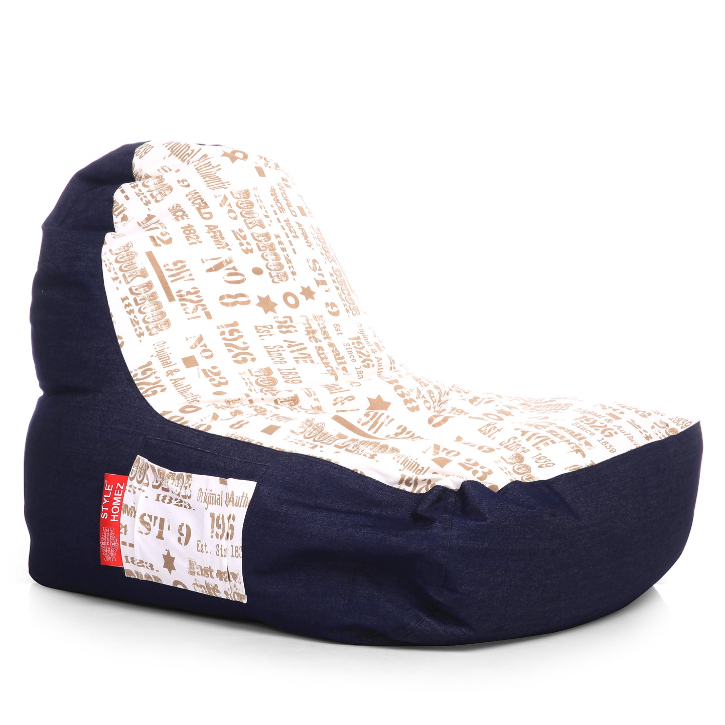 Style Homez Urban Design Denim Canvas Abstract Printed Chair Bean Bag XXL Size Filled with Beans Fillers