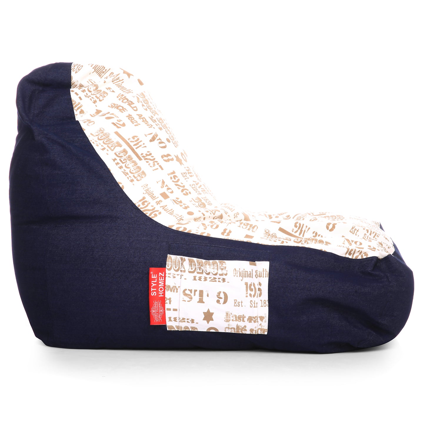 Style Homez Urban Design Denim Canvas Abstract Printed Chair Bean Bag XXL Size Filled with Beans Fillers
